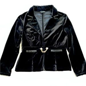 WHBM Black Velvet Blazer with Satin Detail